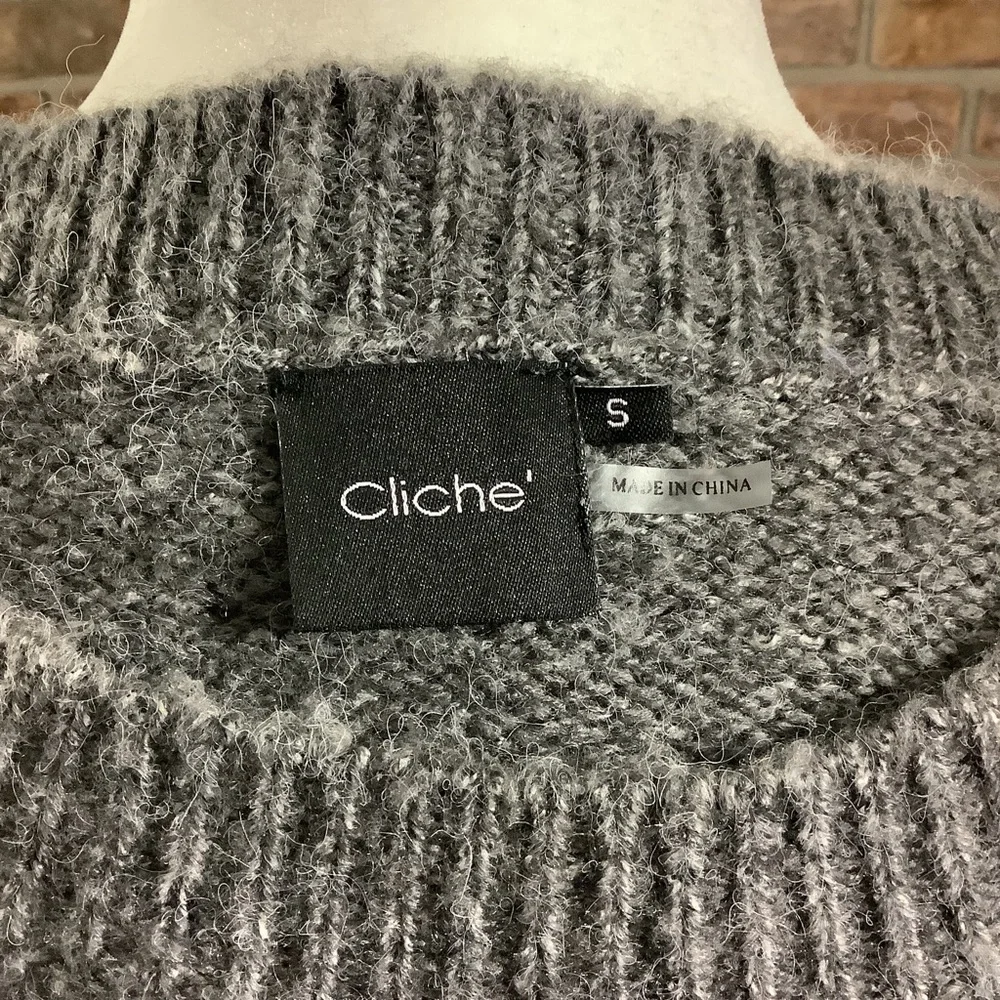 Cliche’ Pom Pom Gray Marled-Knit Wool Sweater 185